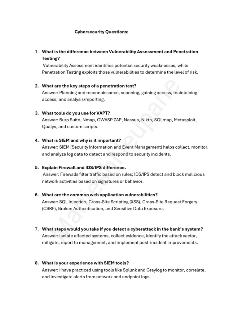 Cybersecurity Interview Questions Guide | PDF | Security | Computer ...