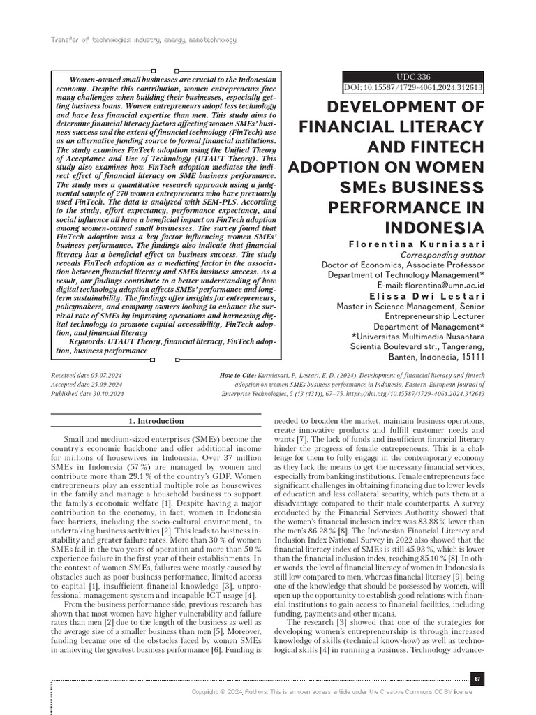 FinTech and Financial Literacy for Women SMEs | PDF | Literacy ...