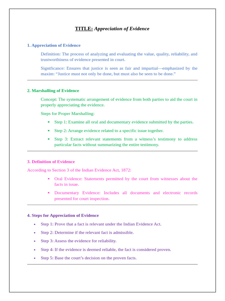 Evidence Appreciation and Marshalling | PDF | Witness | Evidence