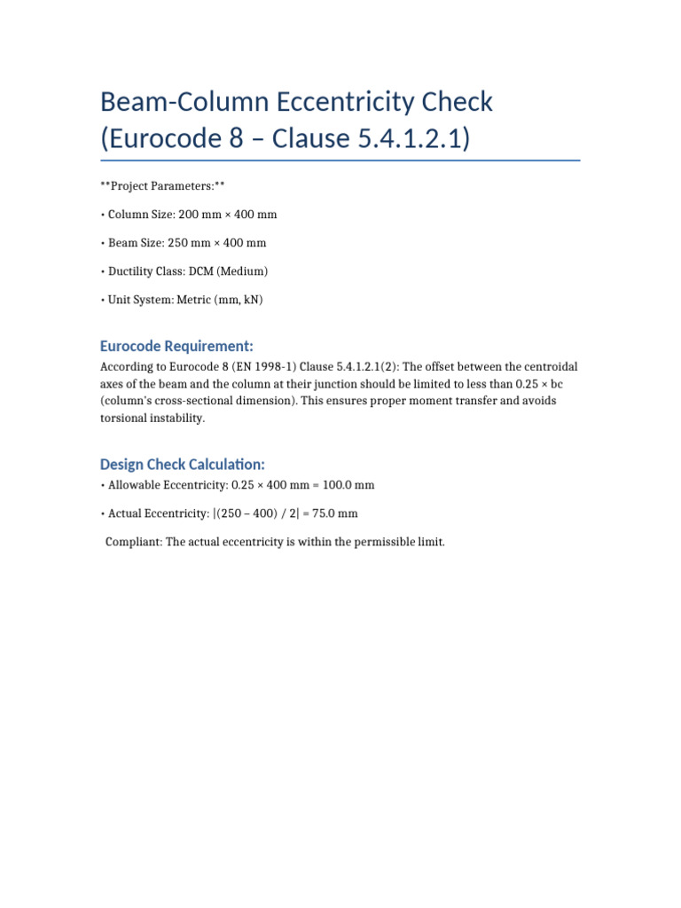 Beam-Column Eccentricity Compliance Check | PDF