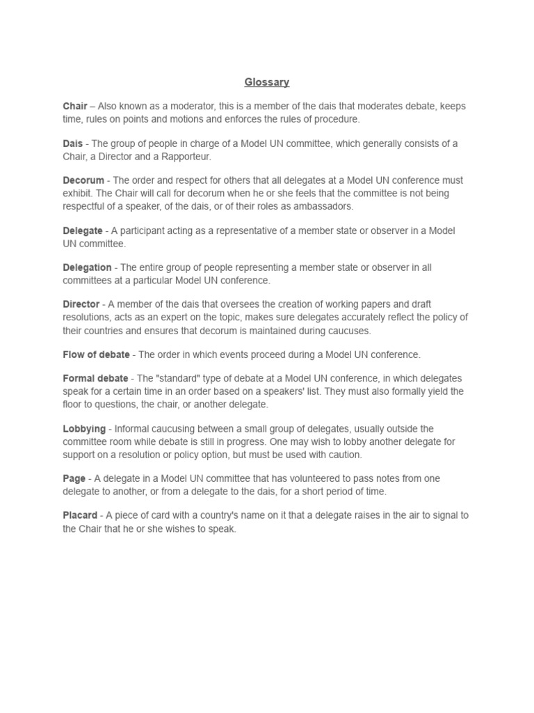 Model UN Terminology Glossary | PDF | Government