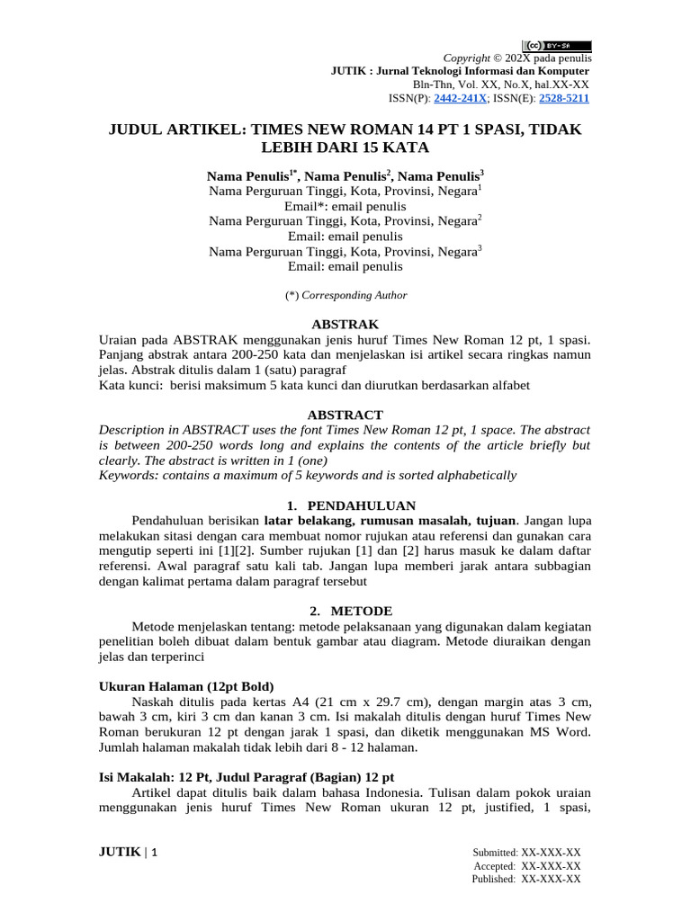 Panduan Penulisan Jurnal JuTIK | PDF