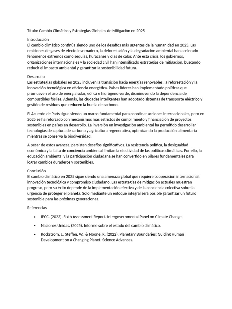 Estrategias Globales de Mitigación 2025 | PDF | Mitigación del cambio ...