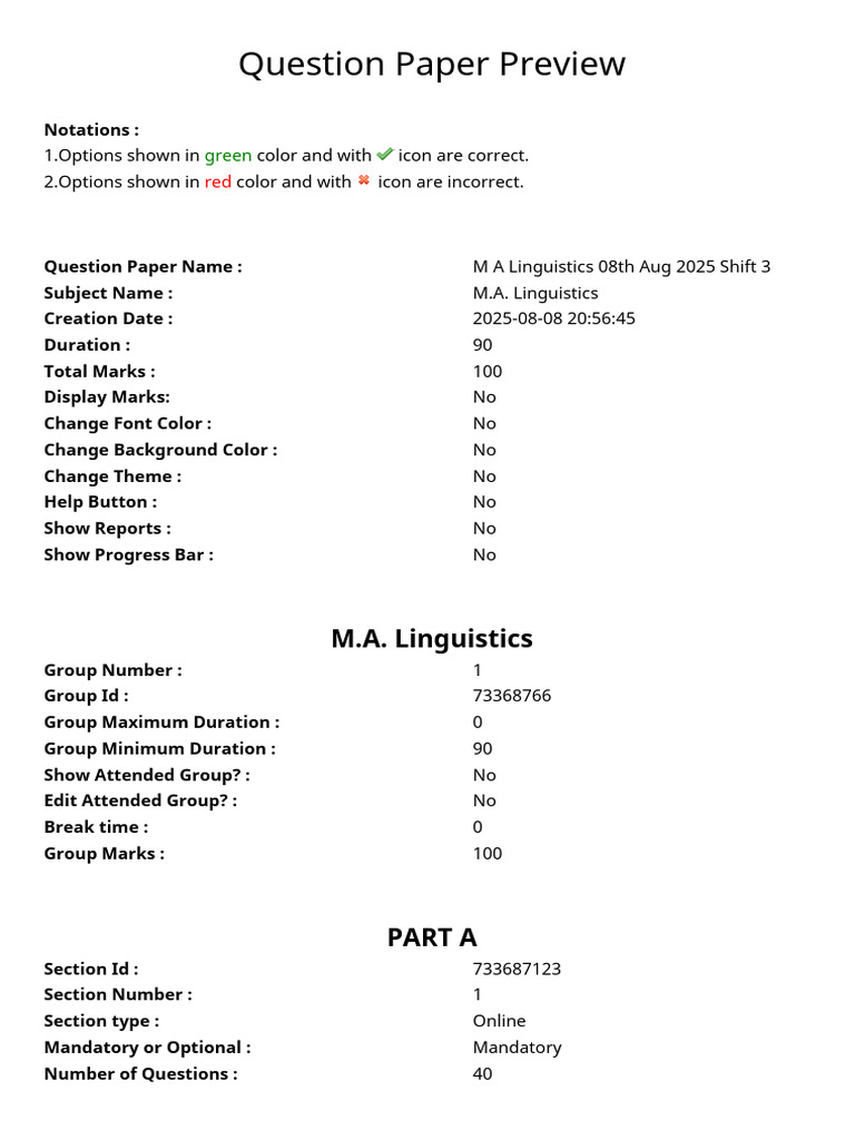 M.A. Linguistics Question Paper 2025 | PDF | Multiple Choice ...