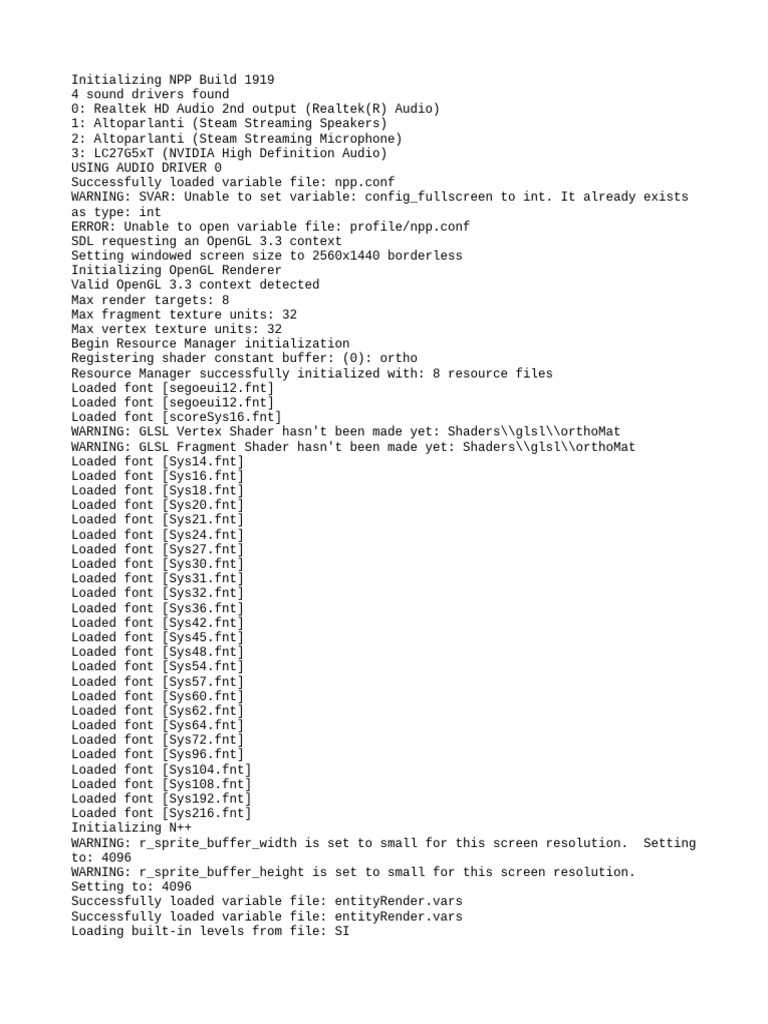 NPP Build 1919 Initialization Log | PDF | Shader | Graphics