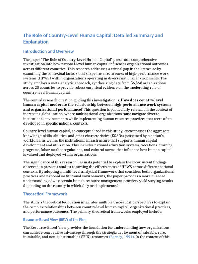 Country-Level Human Capital Impact on HPWS | PDF | Human Capital ...