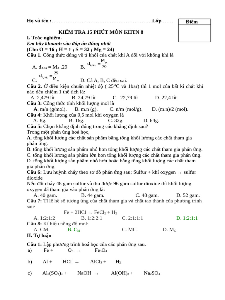 15 Phút KHTN 8 | PDF