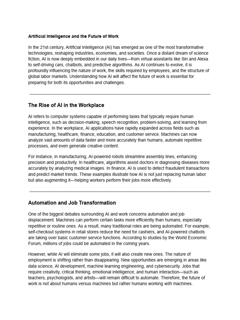 Artificial Intelligence and the Future of Work | PDF | Artificial ...