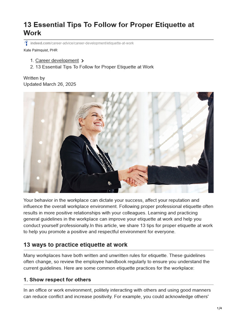 13 Tips for Workplace Etiquette | PDF | Etiquette | Communication