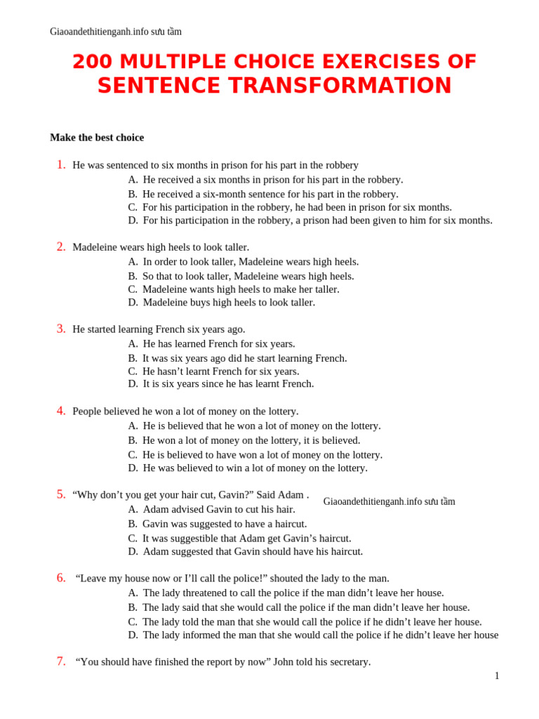 Sentence Transformation Exercises | PDF | Cost Of Living | Housewife
