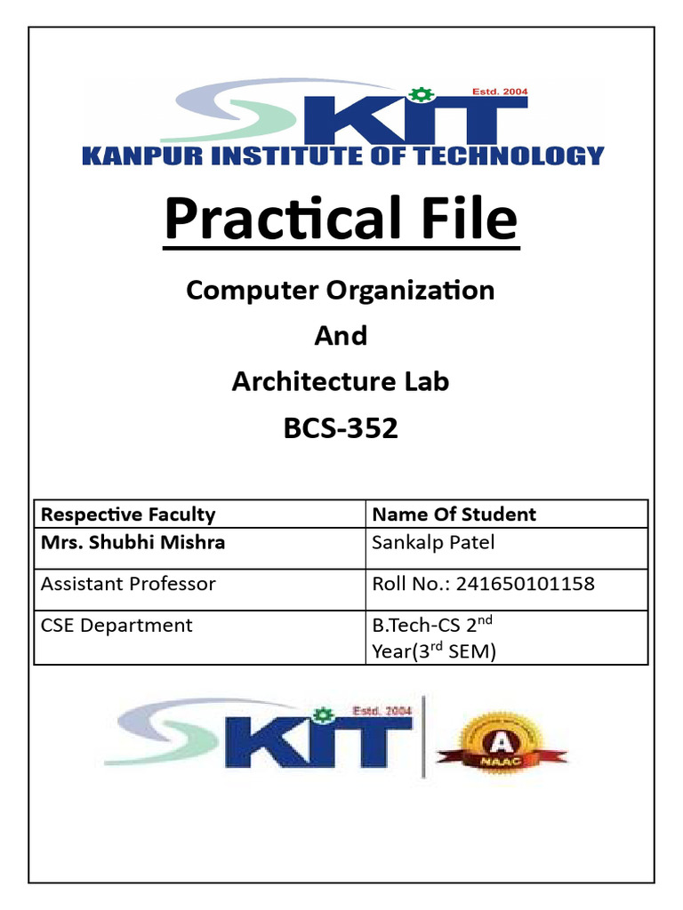 Computer Organization Lab Practical File | PDF