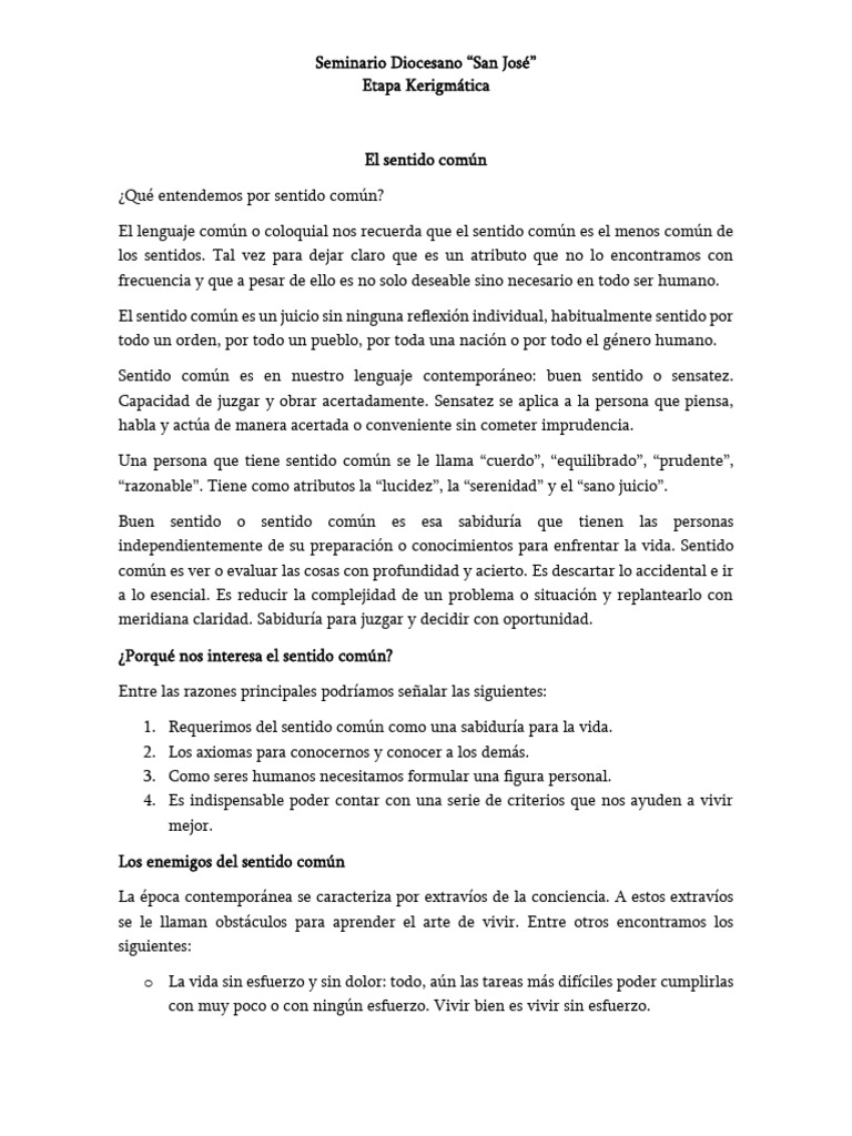 Importancia del Sentido Común en la Vida | PDF | Sentido común | Sabiduría