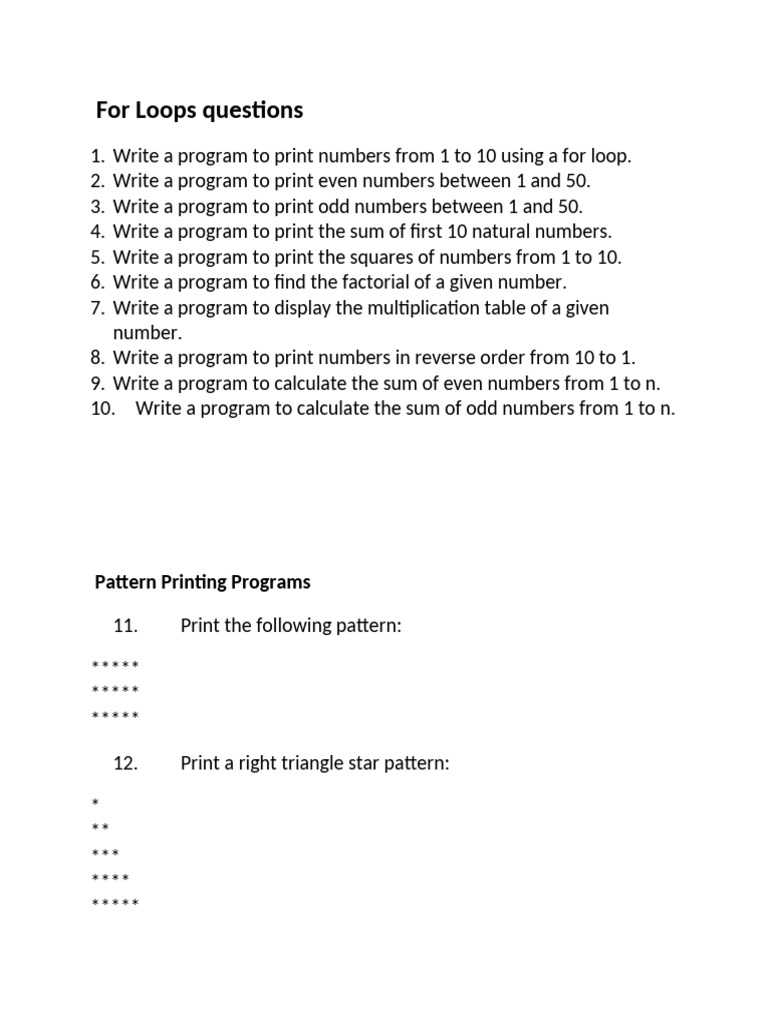 For Loop Programming Challenges | PDF | Matrix (Mathematics) | Numbers