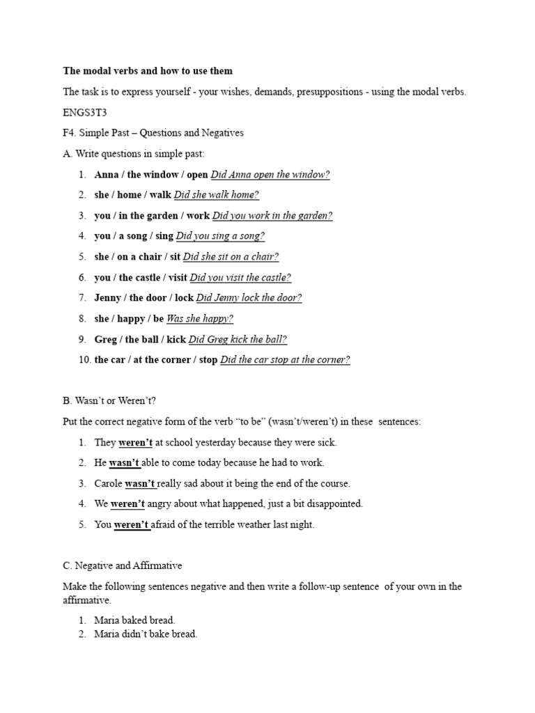 Using Modal Verbs and Past Tenses | PDF