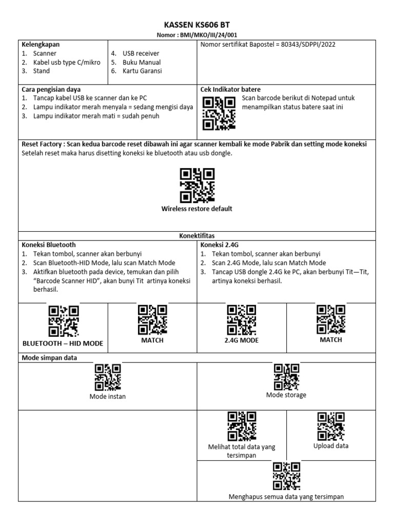 Panduan Lengkap Kassen KS606 BT | PDF