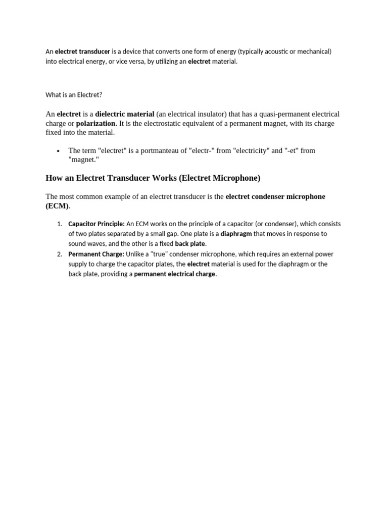 1810 Electret Transducer | PDF