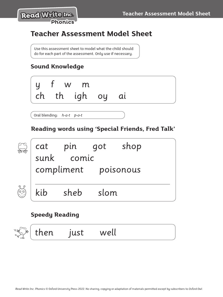 Read Write Inc. Assessment Sheet | PDF