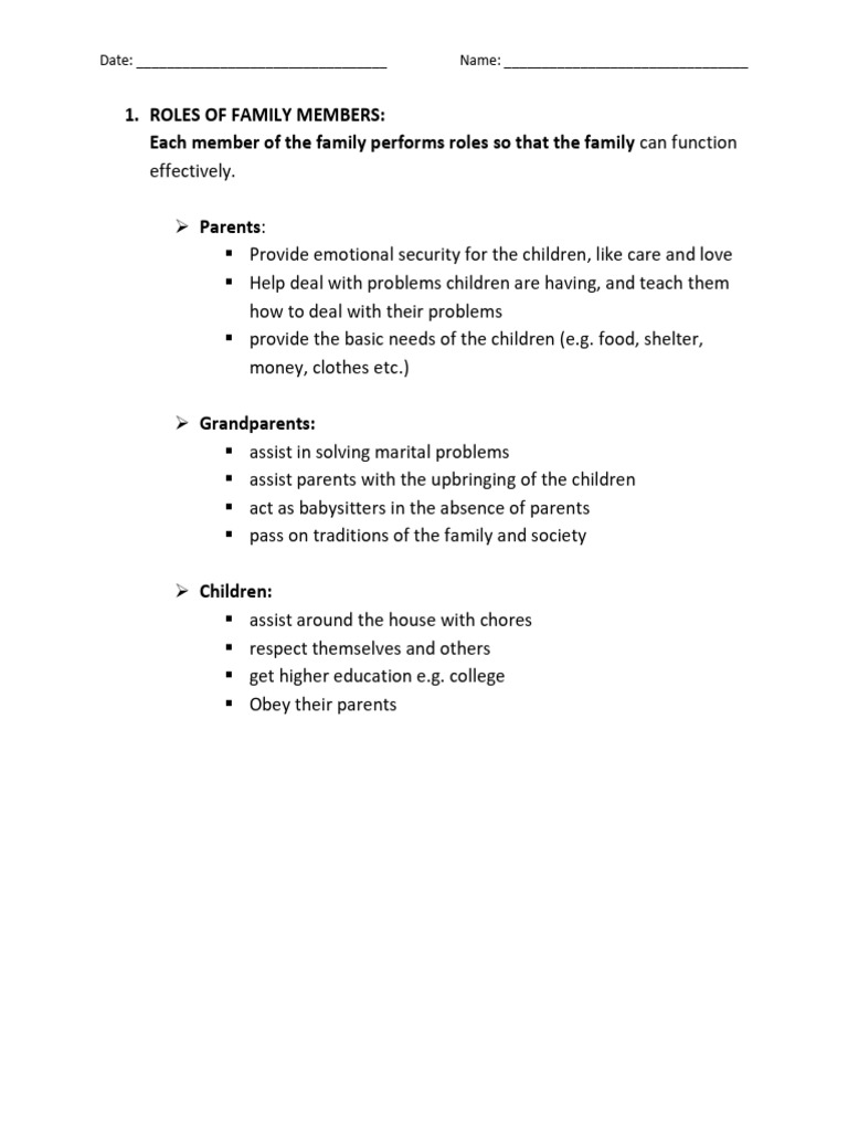 Family Roles and Responsibilities | PDF