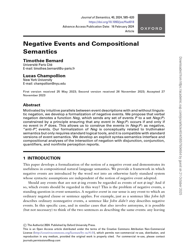 Negative Events in Compositional Semantics | PDF | Interpretation ...