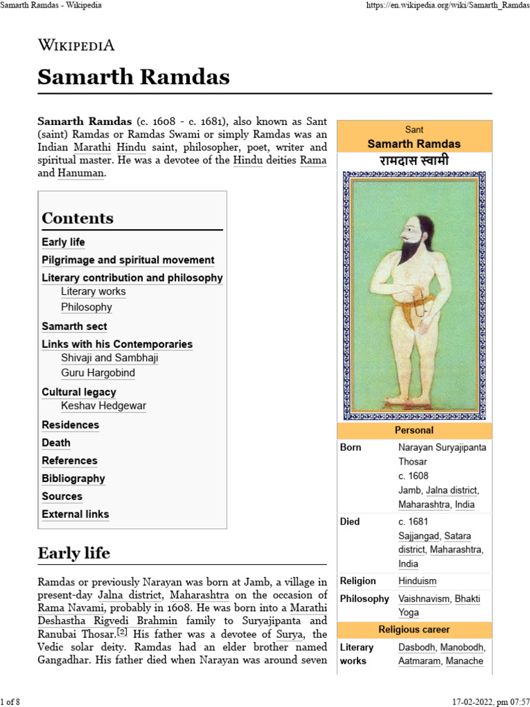Samarth Ramdas: Life and Legacy | PDF | Indian Religions