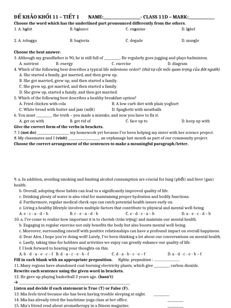 Class 11 English Language Exercises | PDF | Well Being