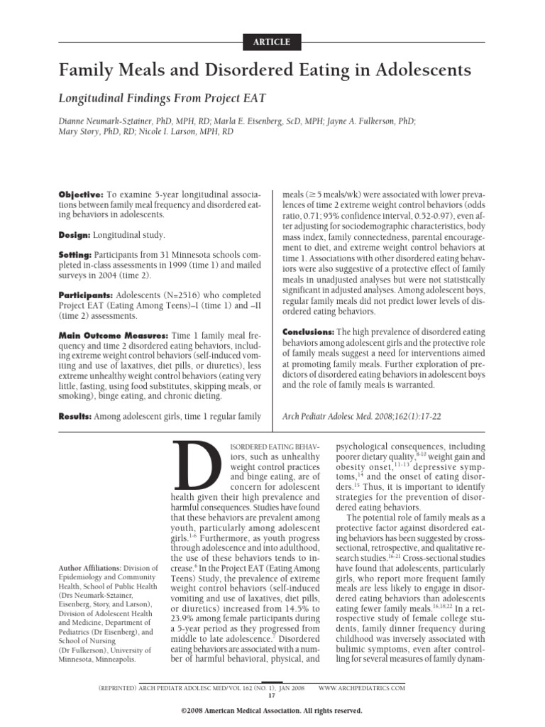 Family Meals and Disordered Eating in Adolescents | PDF | Eating ...