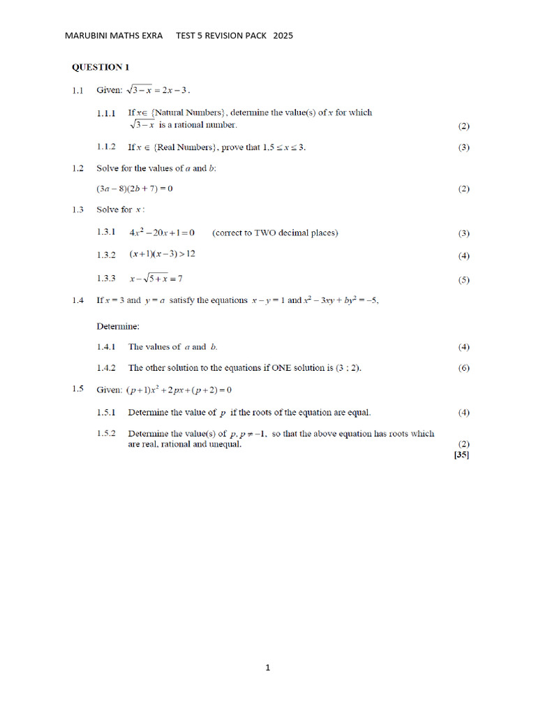 Test 5 Revision Pack 2025 Question Paper. FFD | PDF