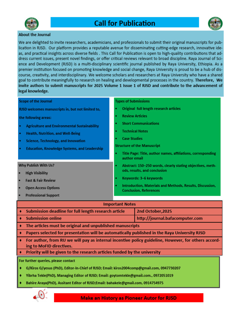 Call for Papers: Raya Journal of Science | PDF | Inquiry | Science