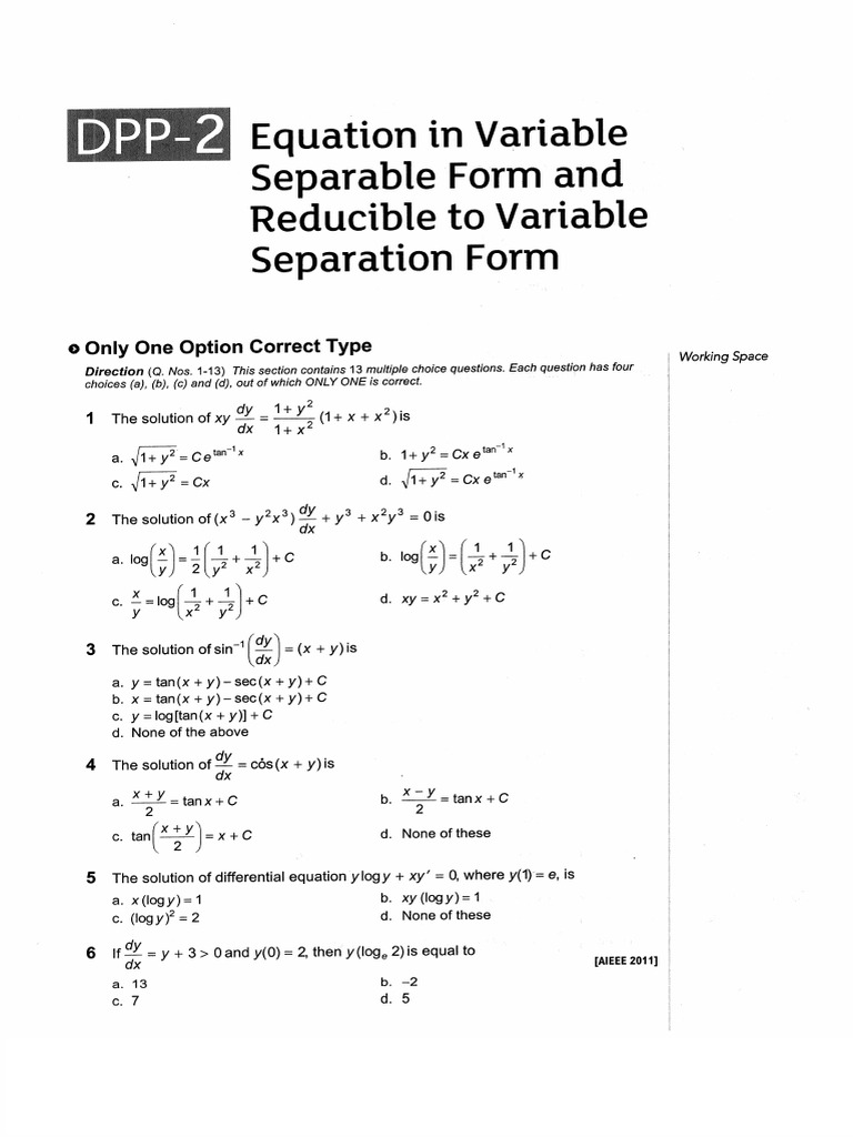 Equation in Variable Separable Form | PDF