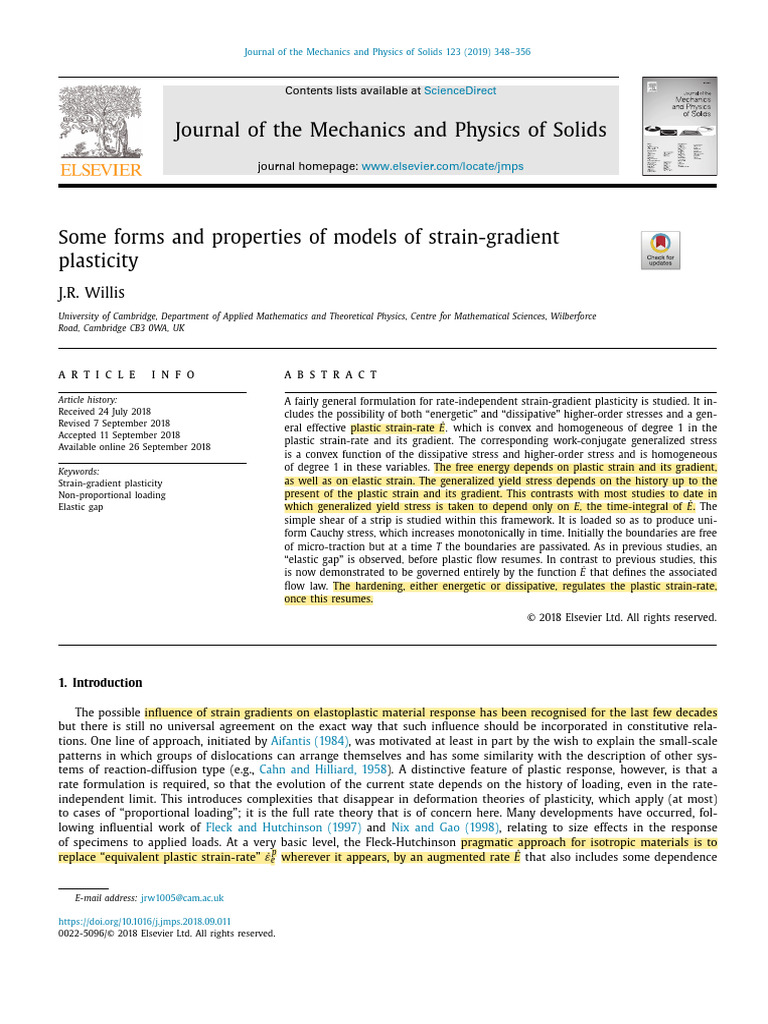 Some Forms and Properties of Models of Strain-Gradient Plasticity | PDF ...