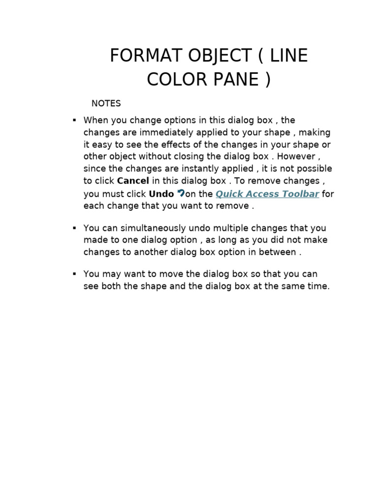 Format Object (Line Color Pane) Notes When You Change Opti | PDF