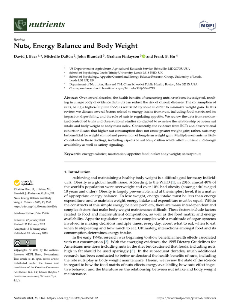 Nuts and Body Weight Management | PDF | Obesity | Cell Wall