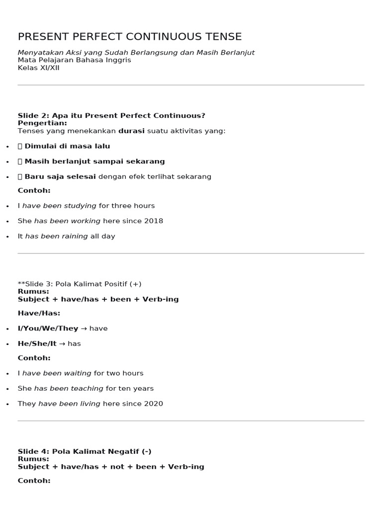 Present Perfect Continuous Tense Guide | PDF | Linguistic Morphology ...