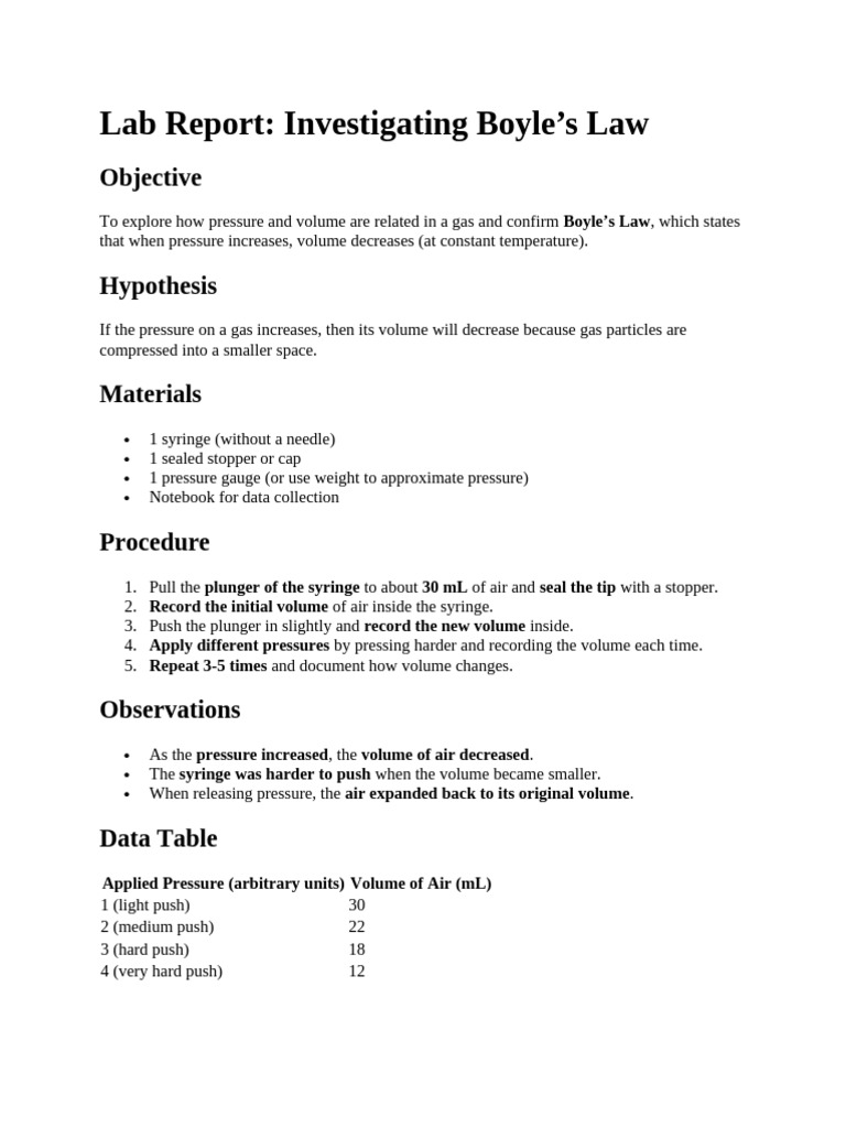 Boyle's Law Lab Report | PDF
