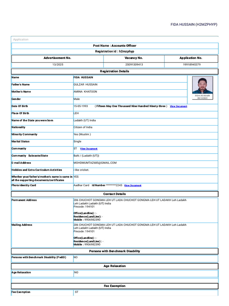 Fida Hussain Accounts Officer Application | PDF | Justice | Crime ...
