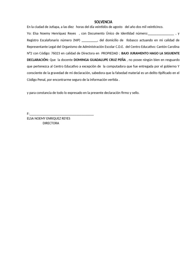 Declaracion Jurada de No Tener Otros Ingresos | PDF