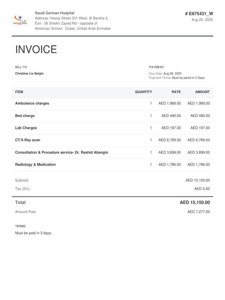 Saudi German Hospital Invoice Details | PDF
