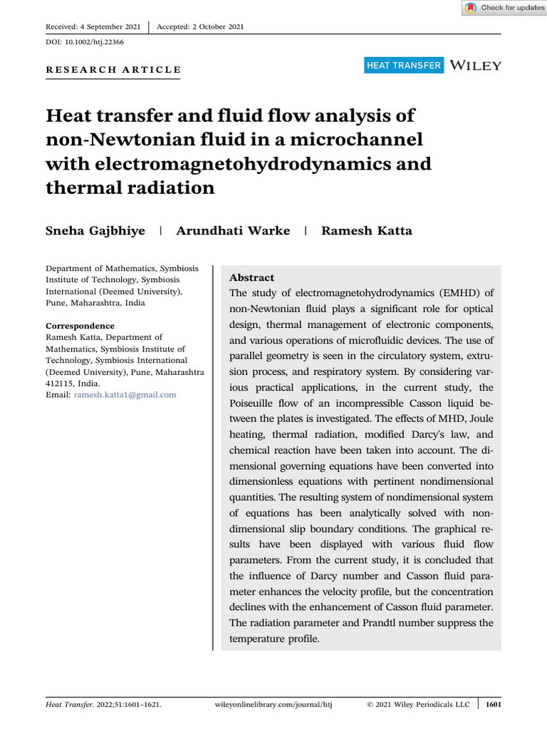 Heat Trans - 2021 - Gajbhiye - Heat Transfer and Fluid Flow Analysis of ...