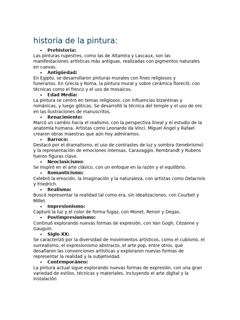 Evolución de la Pintura a Través de la Historia | PDF
