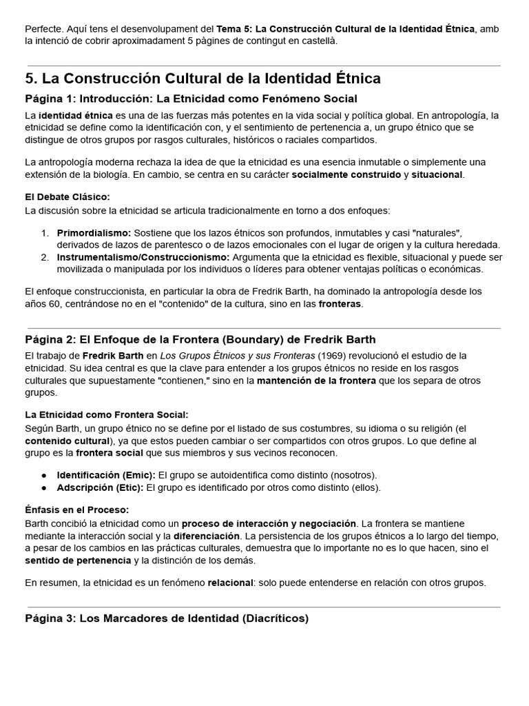 Tema 5 - La Construcción Cultural de La Identidad Étnica | PDF ...