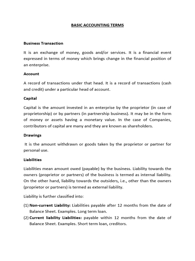 Basic Accounting Terms | PDF | Expense | Debits And Credits