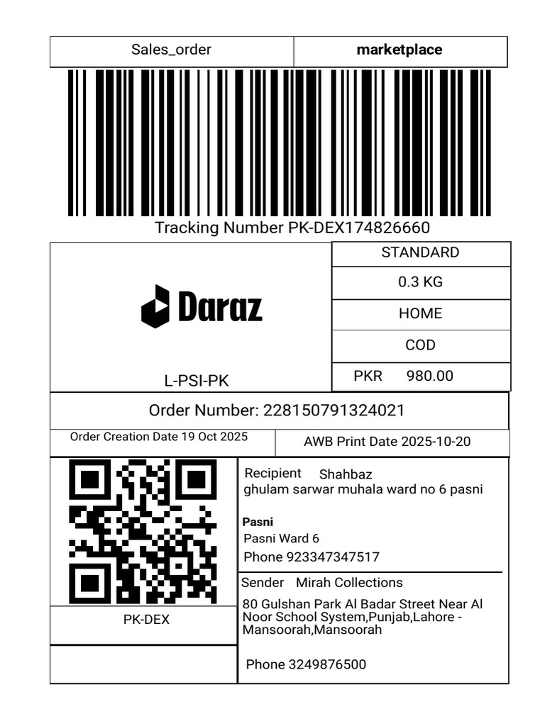 Tracking Number PK-DEX174826660: Sales - Order | PDF