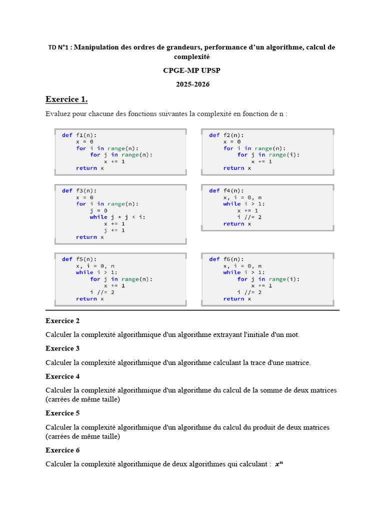 Complexité Algorithmique en CPGE-MP | PDF