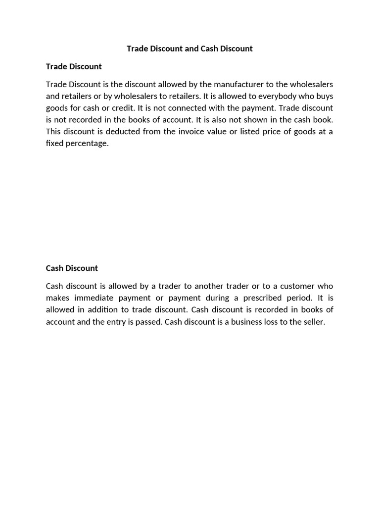 Trade Discount and Cash Discount | PDF | Discounts And Allowances ...