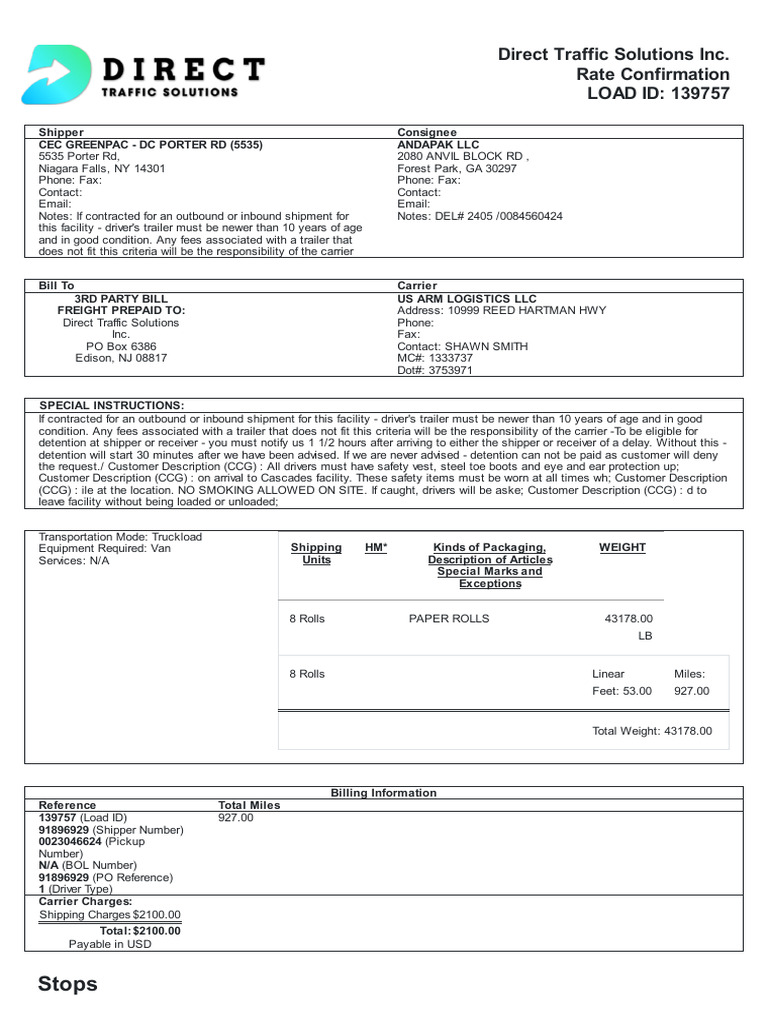 Load Confirmation for Freight Shipment 139757 | PDF | Receipt | Cargo