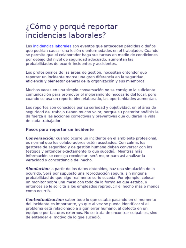 Cómo reportar incidencias laborales | PDF