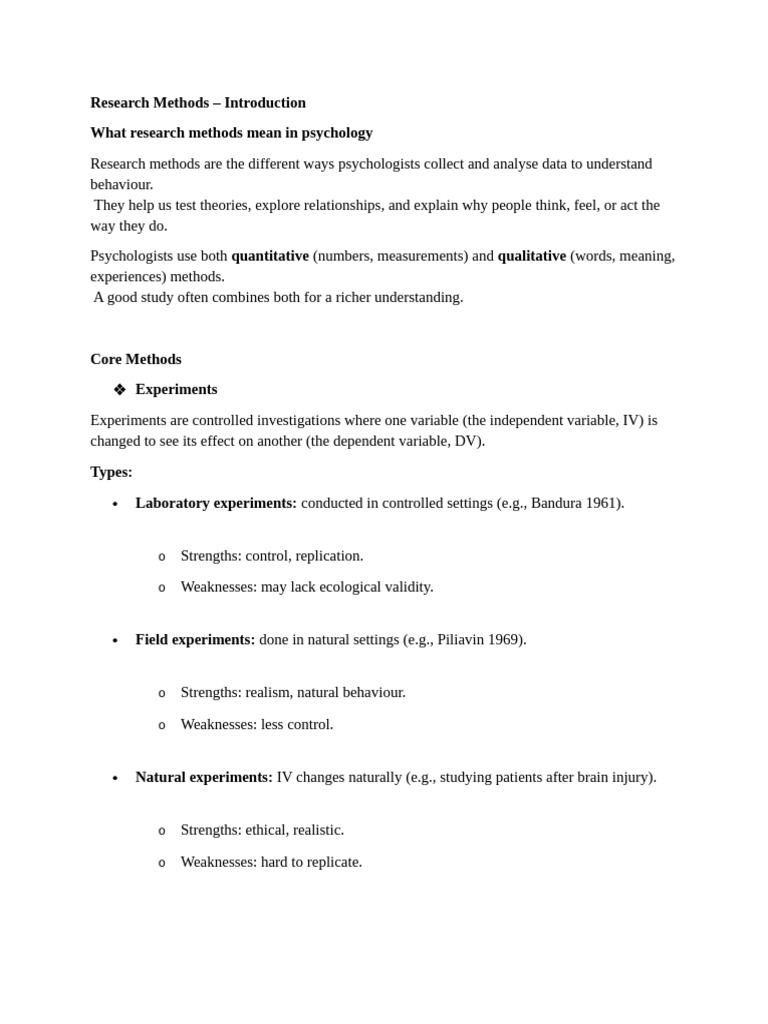 Research Methods 1 AS Levels CIE | PDF | Experiment | Self Report Study