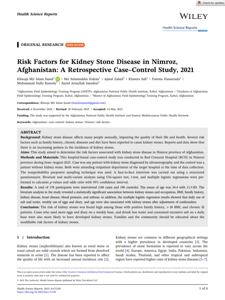 Health Science Reports - 2025 - Saeed - Risk Factors For Kidney Stone ...