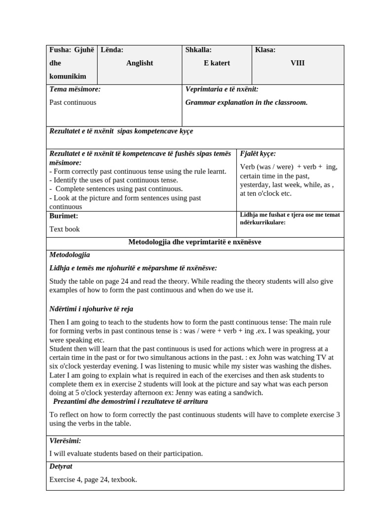 Past Continuous Tense Lesson Plan | PDF | Languages | Foreign Language ...
