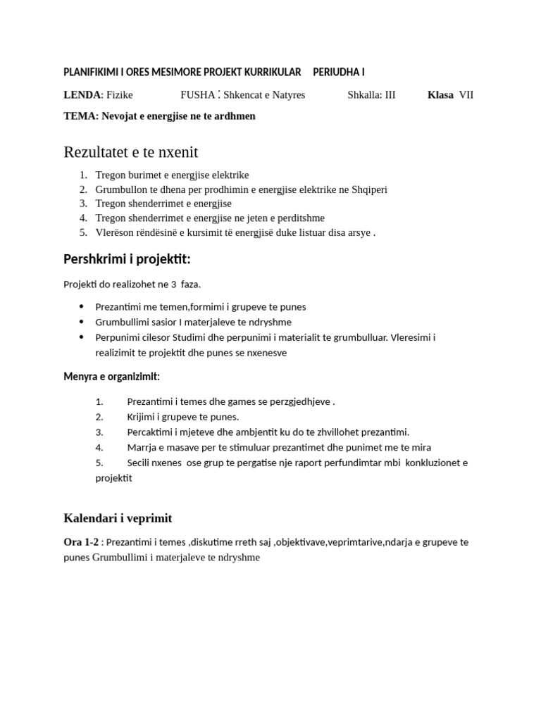 Ditar Projekti Fizika 7 | PDF
